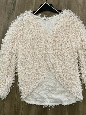 Blu Pepper Cream Shabby Shaggy Textured Cardigan, size S